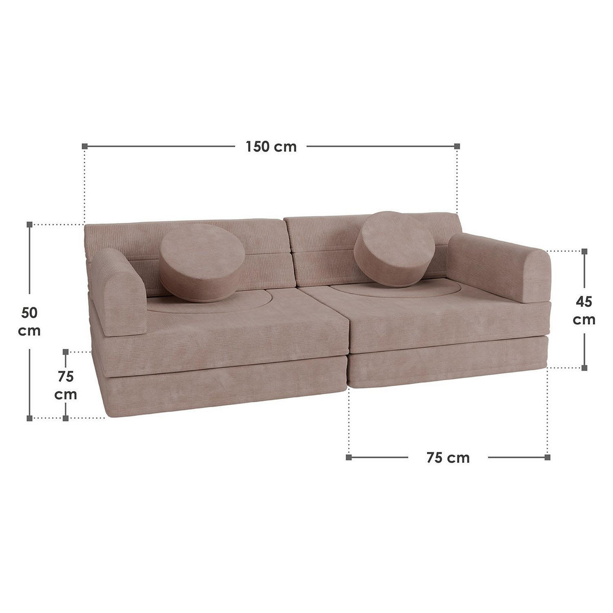 KINDERSOFA Kayo cord rosa - Rosa, Textil (150/50/75cm) - Juskys