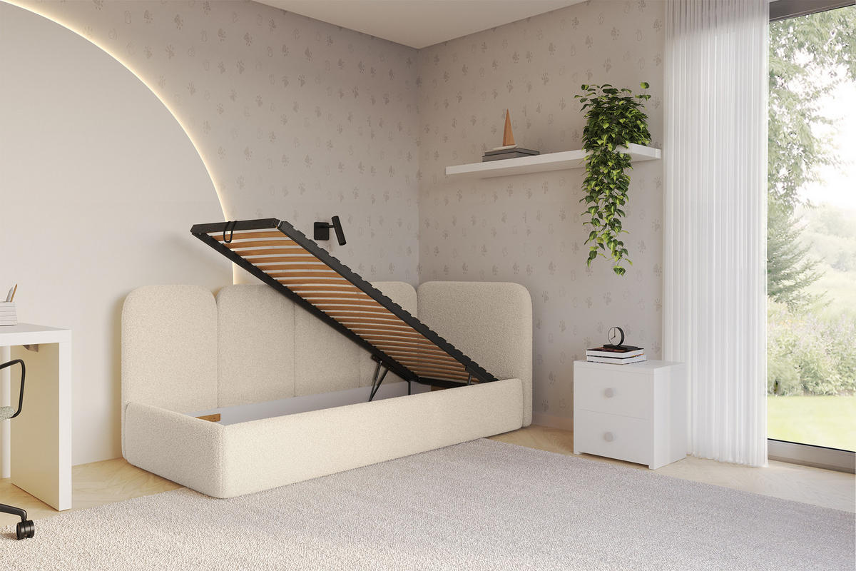 EINZELLBETT Jugendbett mit Bettkasten, Links - VELY 90x200 Dunkelbeige - Cappuccino, Holzwerkstoff/Textil (90/200cm) - ALTDECOR