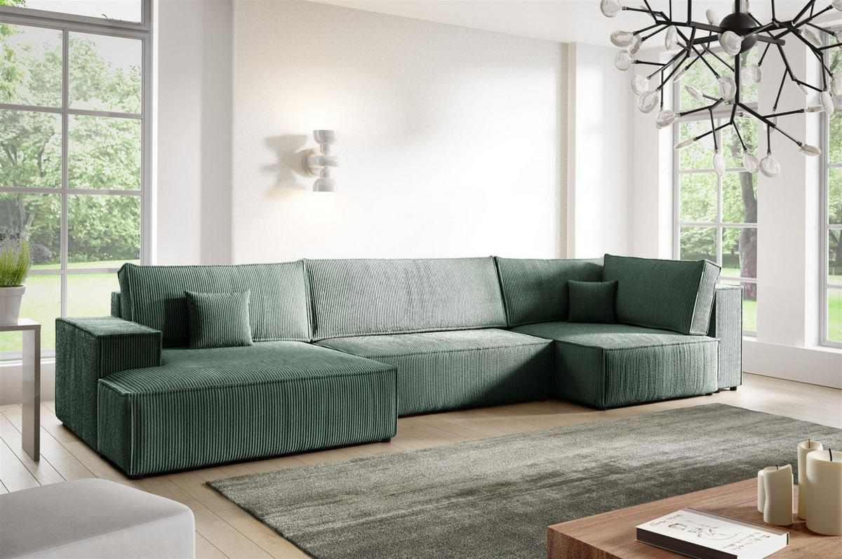 WOHNLANDSCHAFT Corunia - Grün, Holzwerkstoff/Textil (398/70/148cm) - Fun Möbel