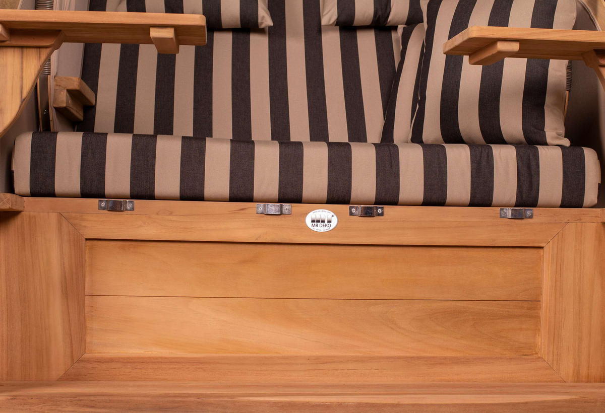 STRANDKORB Baltikum Teak 2,5 Sitzer - Braun/Grau, Holz/Metall (142/170/95cm) - Mr. Deko