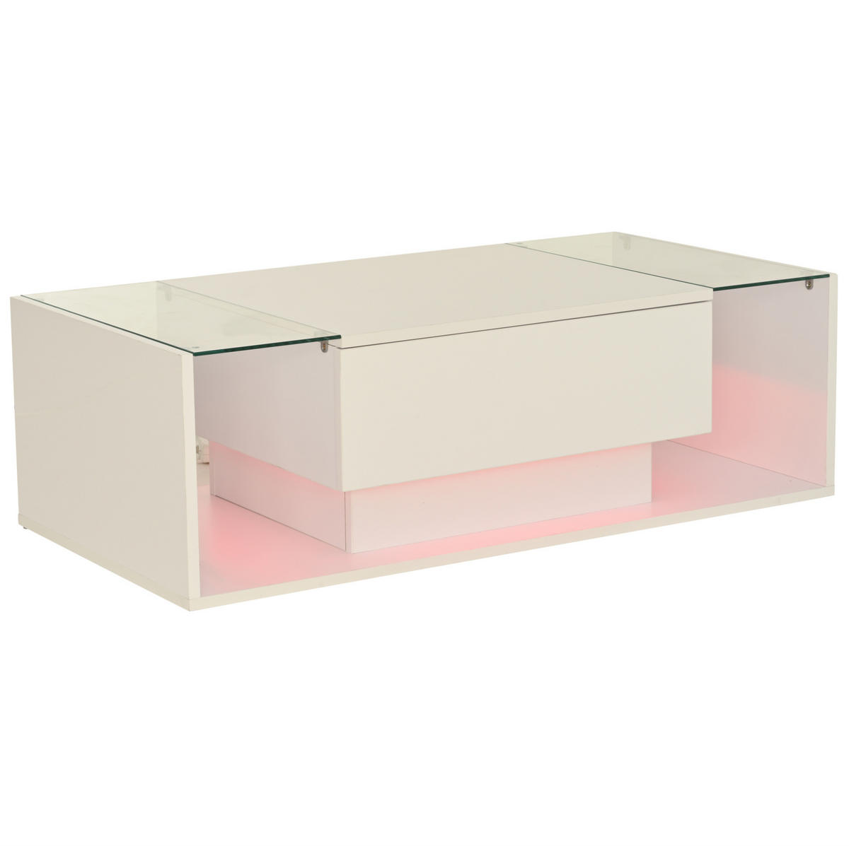 COUCHTISCH 100/50/31 cm mit Schublade, LED-Beleuchtung und gehärtetem Glas, Hochglanz, Weiß - Weiß, Holzwerkstoff (100/50/31cm) - Redom