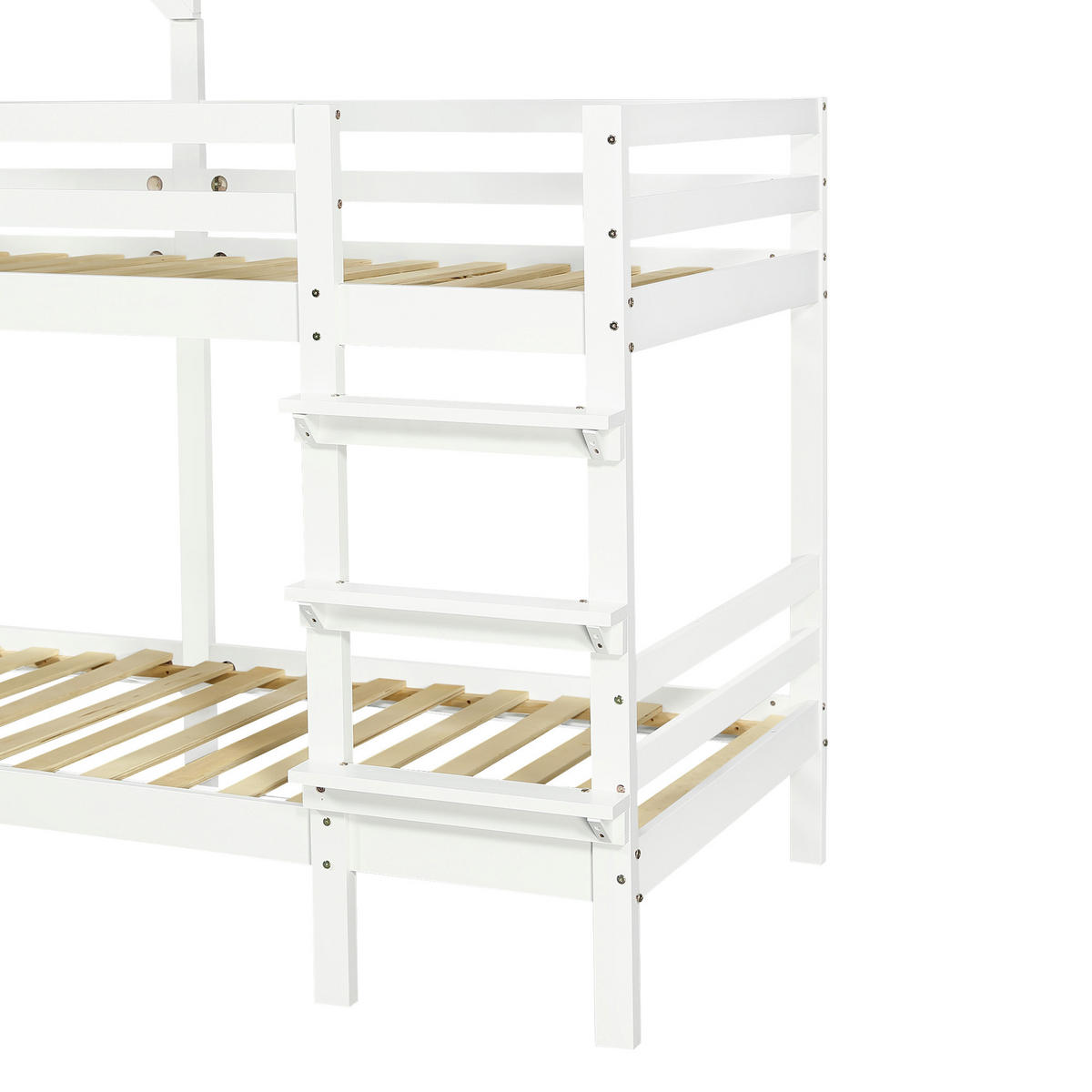 ETAGENBETT 90/200 cm in Weiß mit Sicherheitsgeländer, Dach und Leiter - Weiß, Holz/Holzwerkstoff (90/200cm) - WISHDOR