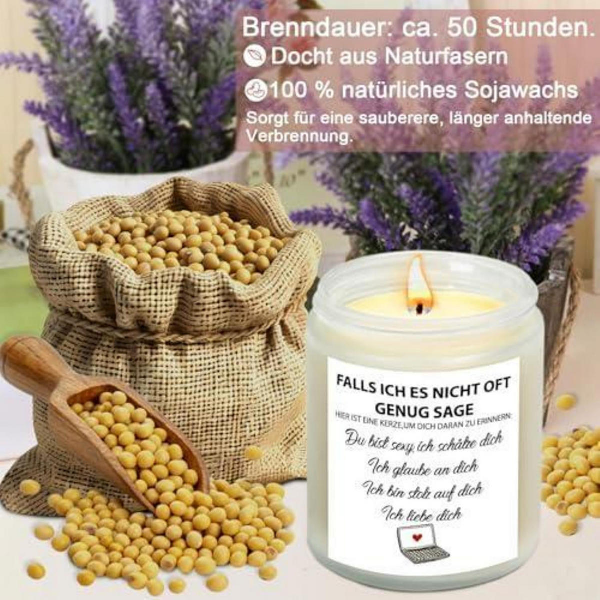 DUFTKERZE Lavendel 50 Stunden Brenndauer 200g - Weiß, Glas (10cm)