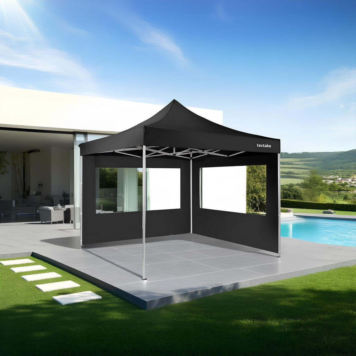 ALUMINIUM PAVILLON Olivia, inklusive Spannseilen, Heringen und Tragetasche, schwarz - Schwarz, Kunststoff (300/280/300cm) - tectake