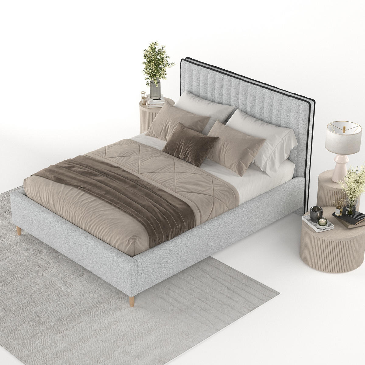 POLSTERBETT Aria 160/200 cm Hellgrau im Riva Stoff - Hellgrau/Naturfarben, Holz/Holzwerkstoff (160/200cm) - AltaBeds