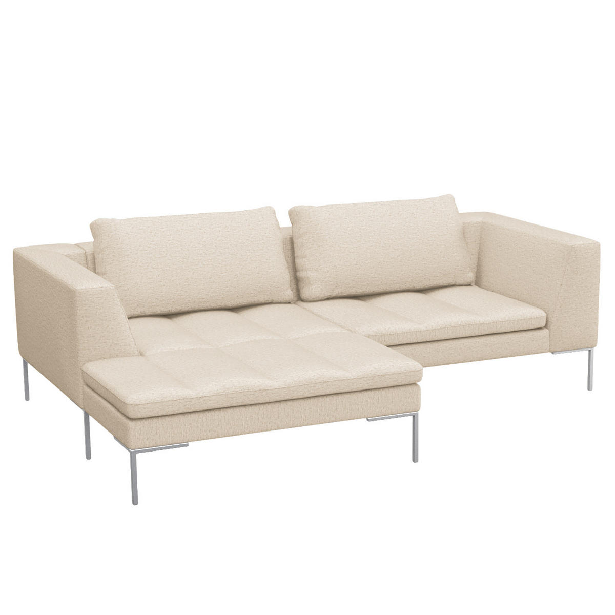 ECKSOFA mit breitem Ottomane - Webstoff - Chromfarben/Beige, Textil/Metall (244/170cm) - home24