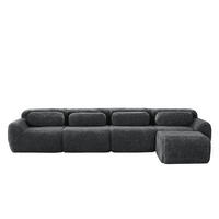 ECKSOFA 378/179/73 cm grau aus Plüsch als 4-Sitzer mit modularem Ottomanen - Grau, Textil (179/378cm) - OKWISH