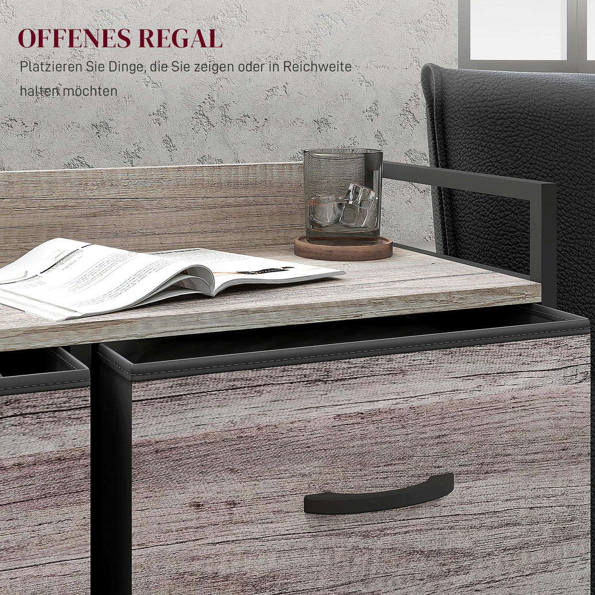 KOMMODE mit 6 Schubladen aus Stoff Aufbewahrungsschrank mit Holzoptik Grau - Grau, Textil (29/85/79cm) - HOMCOM