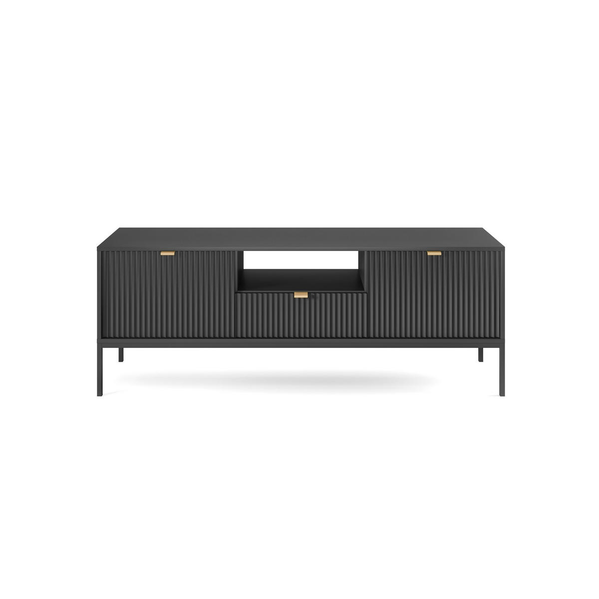 TV-SCHRANK Nova Schwarz, Schwarze Beine, zweitüriger TV-Tisch - Schwarz, Holzwerkstoff/Metall (154/56/39cm) - Bettso