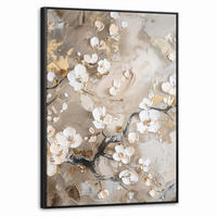 LEINWAND Bilder mit Rahmen - Blumen - Weiß - Gold - Beige - Luxus - 70x100 - Greige, Textil (70/100cm) - MuchoWow