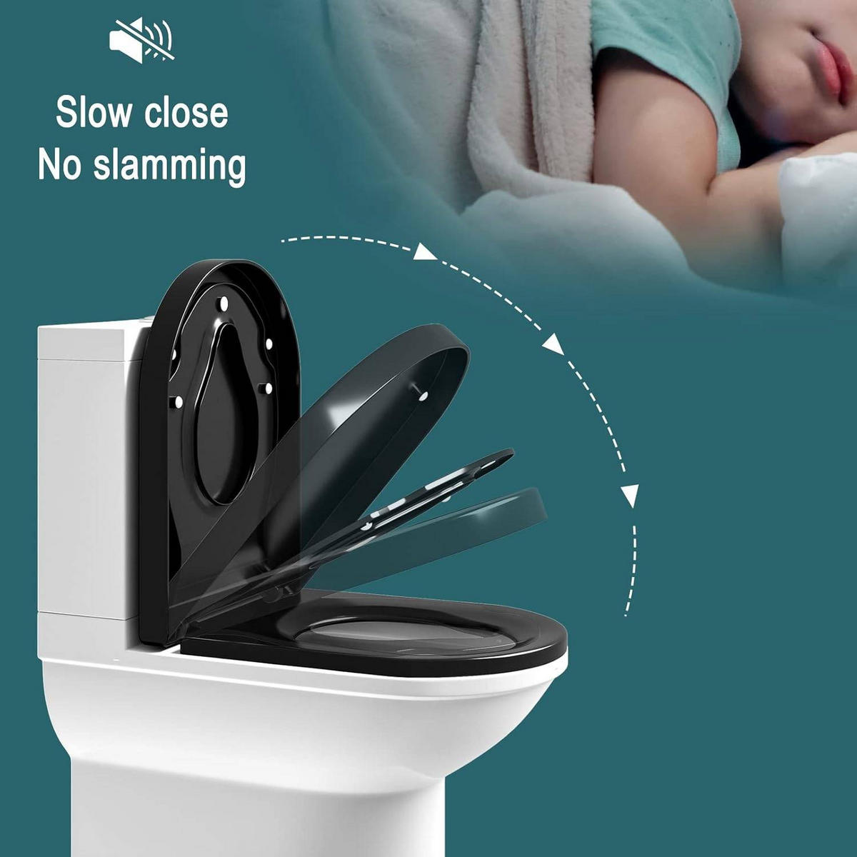 WC SITZ mit Absenkautomatik, Toilettendeckel mit Kindersitz - Schwarz, Kunststoff (36/4.4/45cm) - Woltu