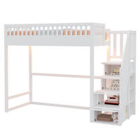 HOCHBETT 90/200 cm weiß aus Holz mit Stauraumtreppe und LED - Weiß, Holzwerkstoff (90/200cm) - OKWISH