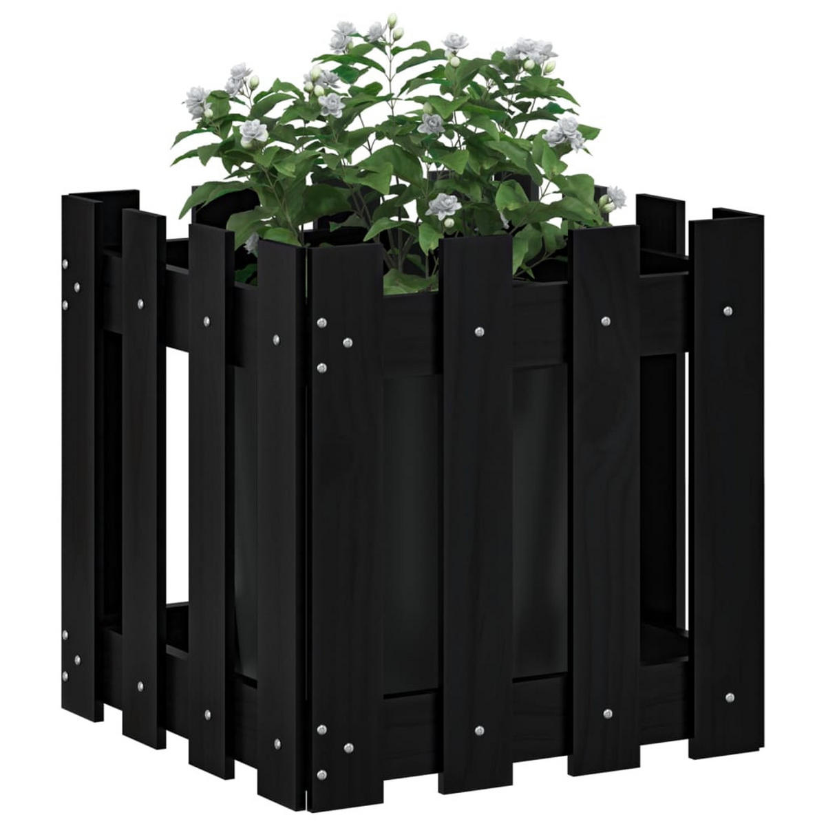 PFLANZKÜBEL Lattenzaun-Design Schwarz 40x40x40 cm Kiefernholz - Schwarz, Holz (40/40/40cm)