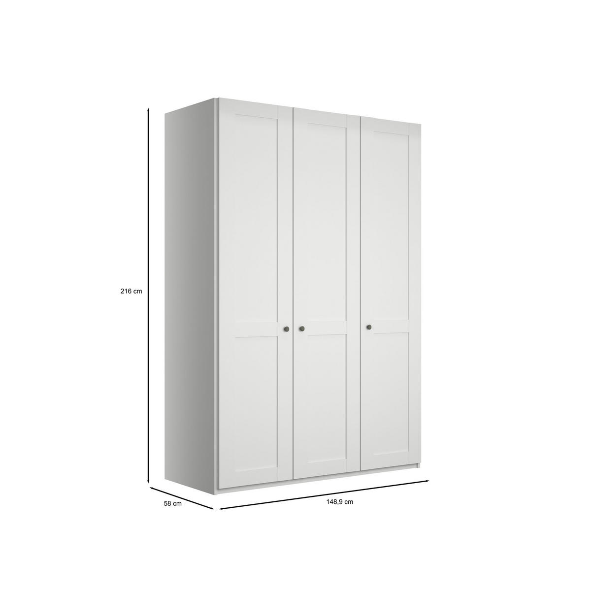 SCHLAFZIMMER Greenholm in Weiß 4 teilig mit Kleiderschrank 150cm Breite ohne Spiegel, Doppelbett 180x200cm, zwei Nachttisch - Weiß, Holzwerkstoff (80/200/120cm)