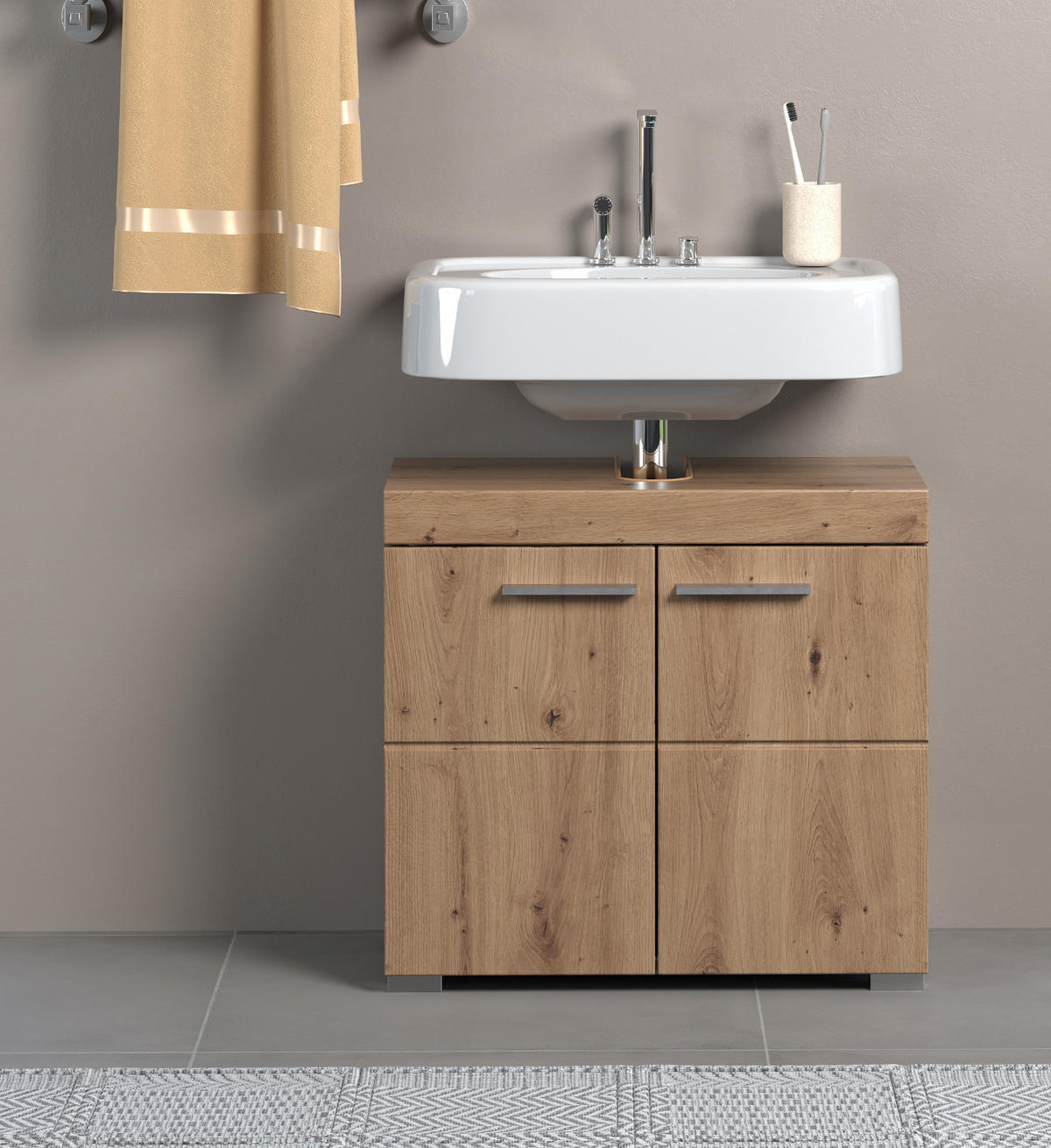 WASCHBECKENUNTERSCHRANK Asteiche 60 x 56 cm, Badschrank 2-türig - Eichefarben, Holzwerkstoff/Kunststoff (60/56/34cm) - Top.Furn