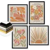 WANDBILDER 4er-Set - 50x50 cm & 40x60 cm Schwarzer Rahmen - Pastellfarbene Sonnenblumen - Schwarz, Kunststoff (50/50cm) - ArtPrintCave