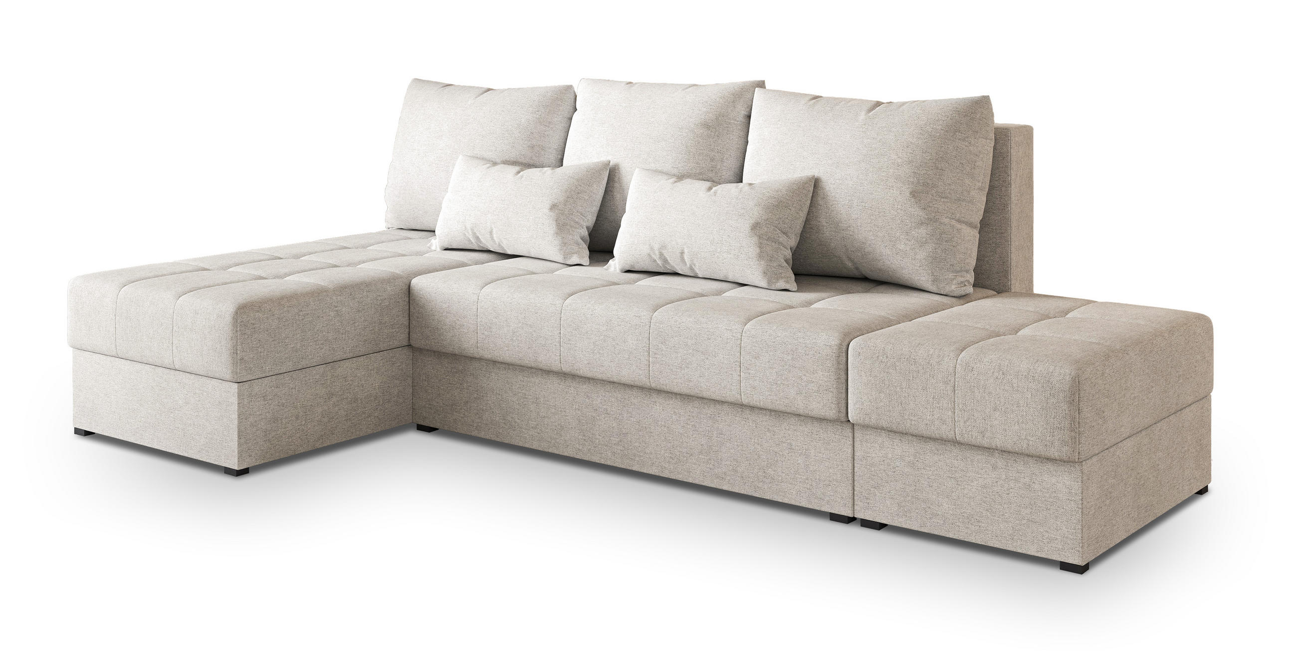 ECKSOFA NORVI Creme Geflochtener Stoff mit Schlaffunktion - Creme, Holz (251/143cm) - MASSENO