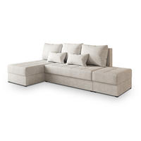 ECKSOFA NORVI Creme Geflochtener Stoff mit Schlaffunktion - Creme, Holz (251/143cm) - MASSENO