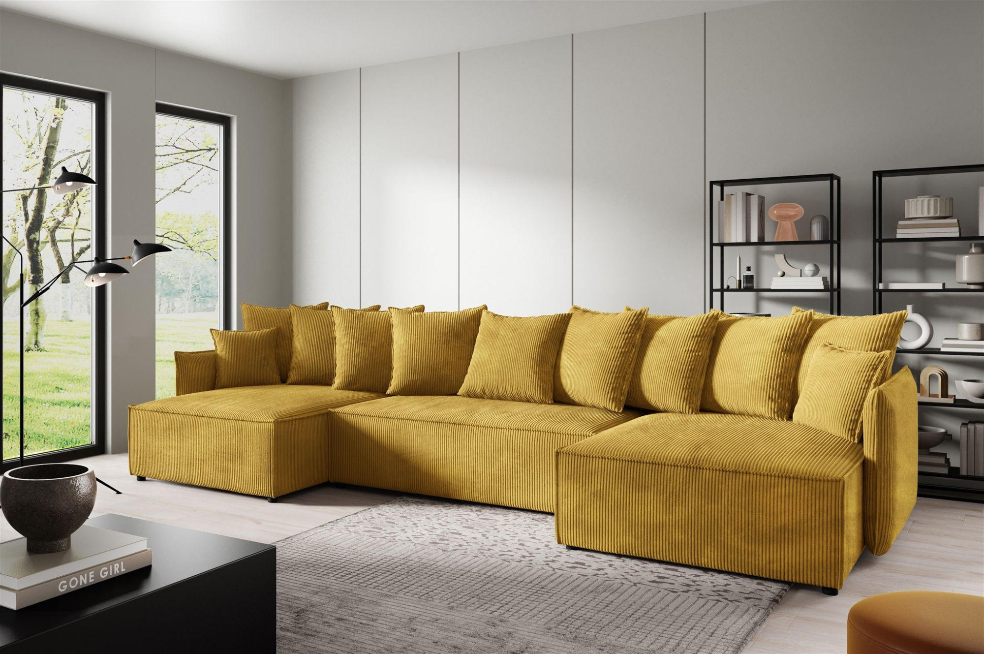 WOHNLANDSCHAFT Minea - Gelb, Holzwerkstoff/Textil (362/70/153cm) - Fun Möbel