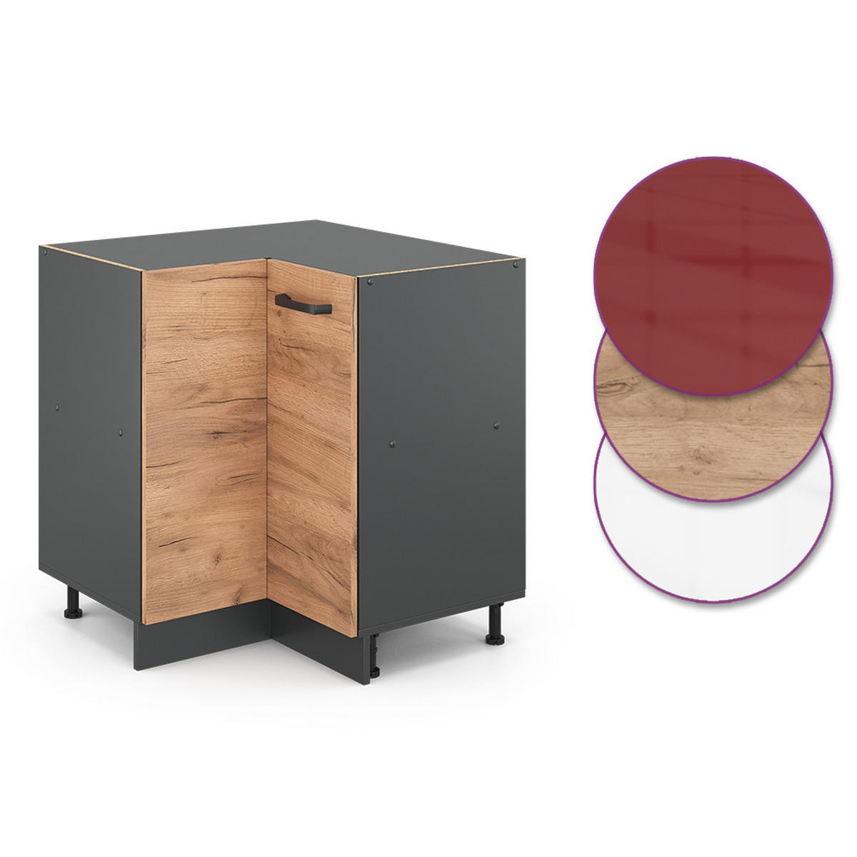 ECKUNTERSCHRANK R-Line Goldkraft Eiche 75.6 cm ohne AP - Anthrazit/Eiche Wotan, Holzwerkstoff (75.6/81.6/46cm) - Vicco