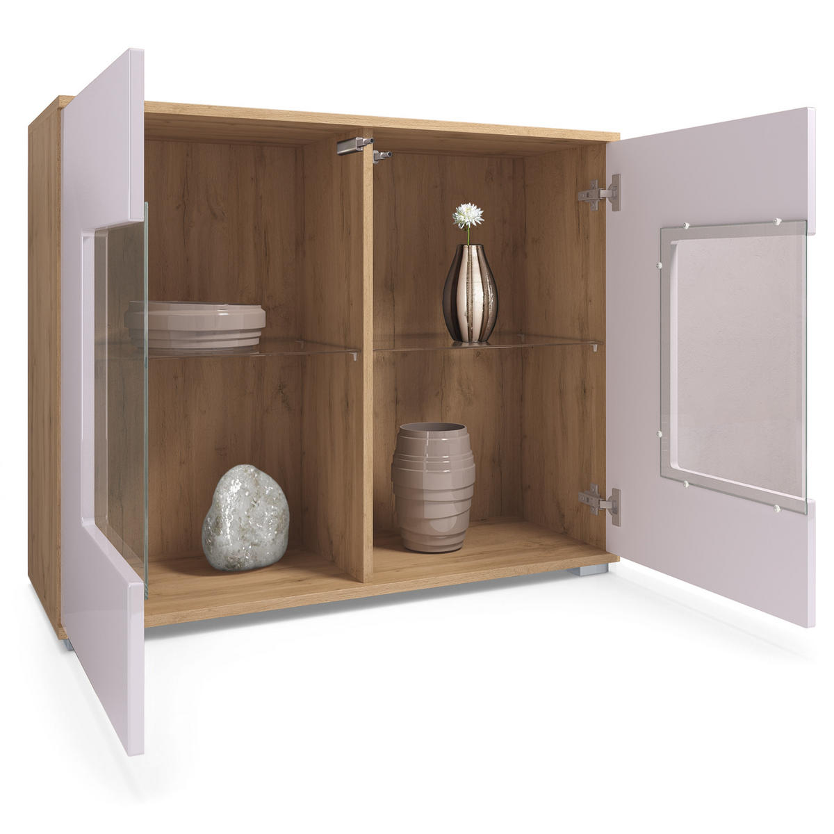 KOMMODE Grömitz Sandgrau Hochglanz - Sandfarben, Holzwerkstoff (92.5/75.5/35cm) - Vladon