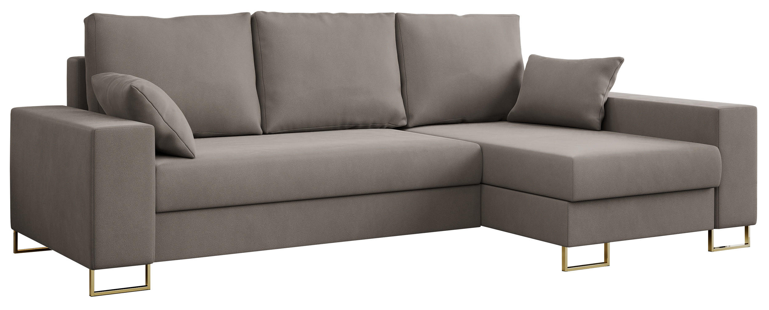 ECKSOFA Dorian Velvet Hellbraun - Hellbraun/Goldfarben, Textil/Metall (242/138cm) - MKS