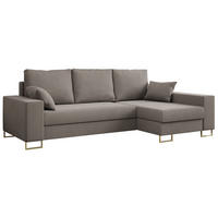 ECKSOFA Dorian Velvet Hellbraun - Hellbraun/Goldfarben, Textil/Metall (242/138cm) - MKS