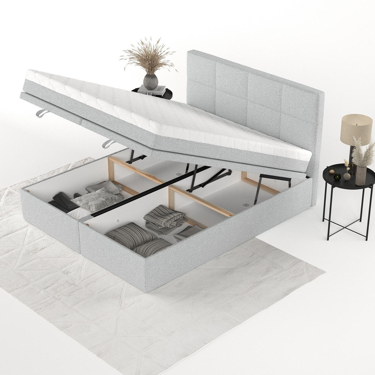 BOXBETT Tessa 160/200 cm Hellgrau im Riva Stoff - Hellgrau/Schwarz, Holz/Holzwerkstoff (160/200cm) - AltaBeds