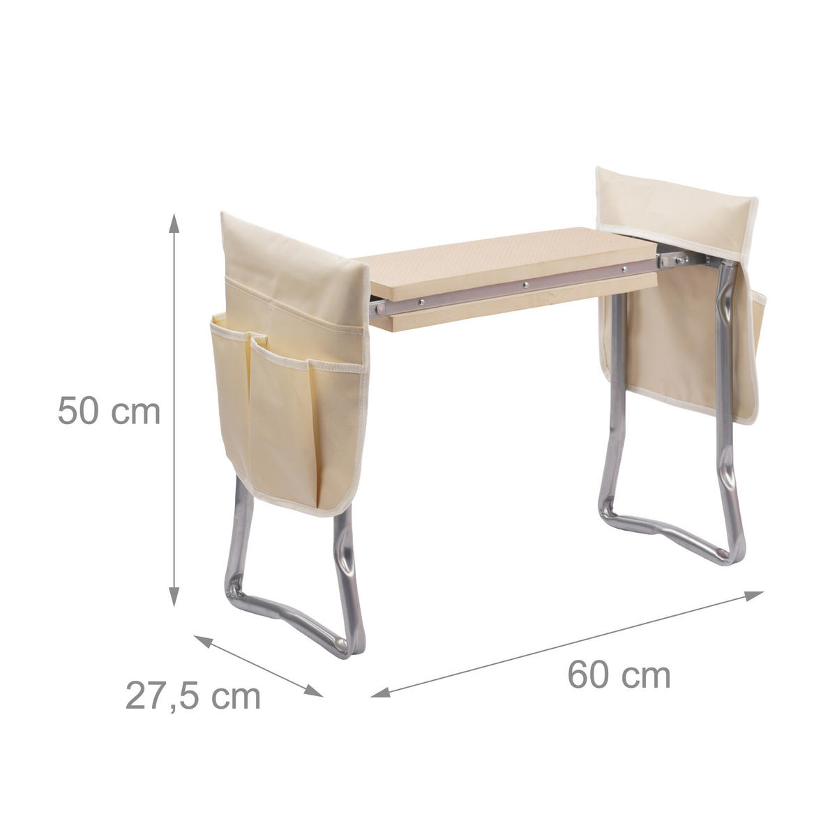 KNIEBANK - Beige, Textil/Metall (60/50/27.5cm) - Relaxdays