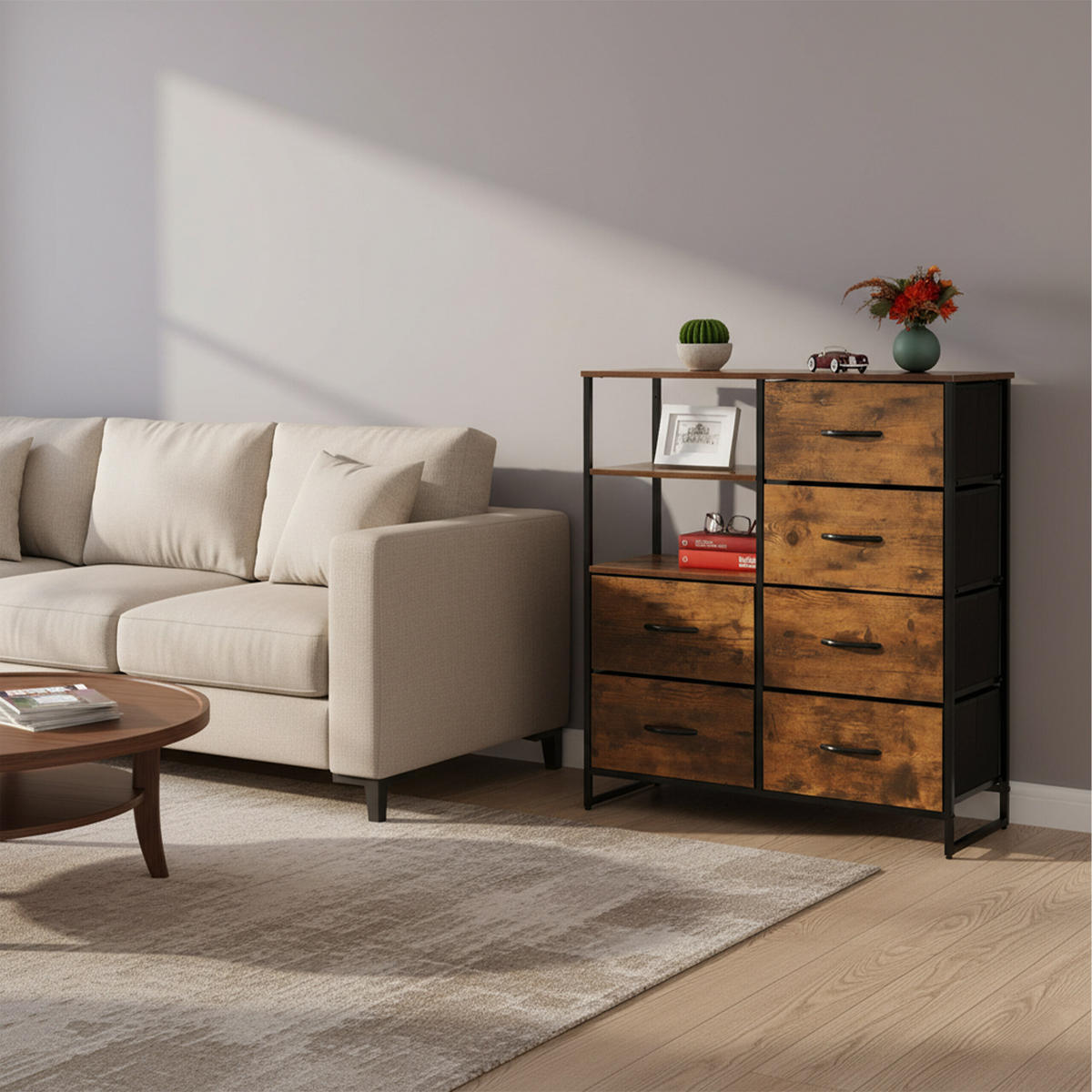 KOMMODE Schwarz Dunkelbraun 6 Schubladen 92x84x32 cm - Braun, Holz/Holzwerkstoff (84/92/32cm) - Relaxdays