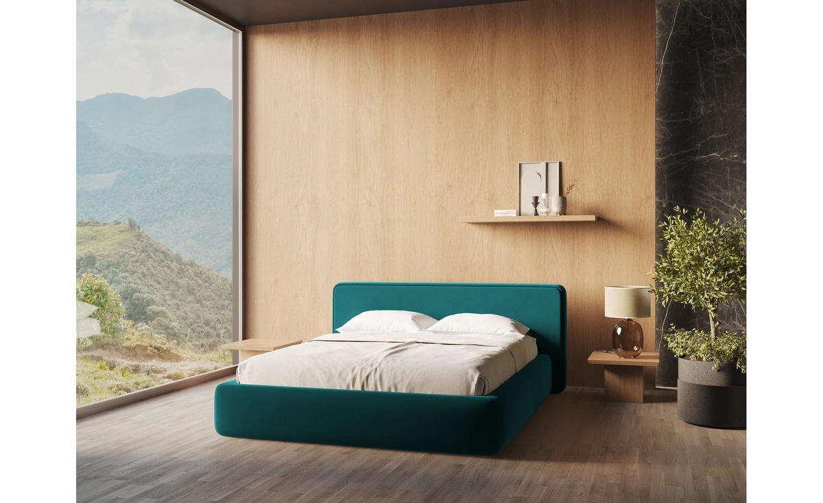 POLSTERBETT mit Bettkasten und Lattenrost 180x225 Blau - Blau/Petrol, Kunststoff/Textil (140/200cm) - Makamii