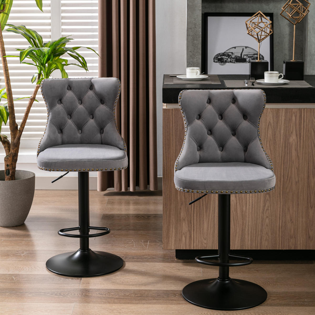 BARHOCKER DE-36371 2er-Set mit 360°-Drehung Grau - Grau, Metall (46/115/46cm) - ComfortXL