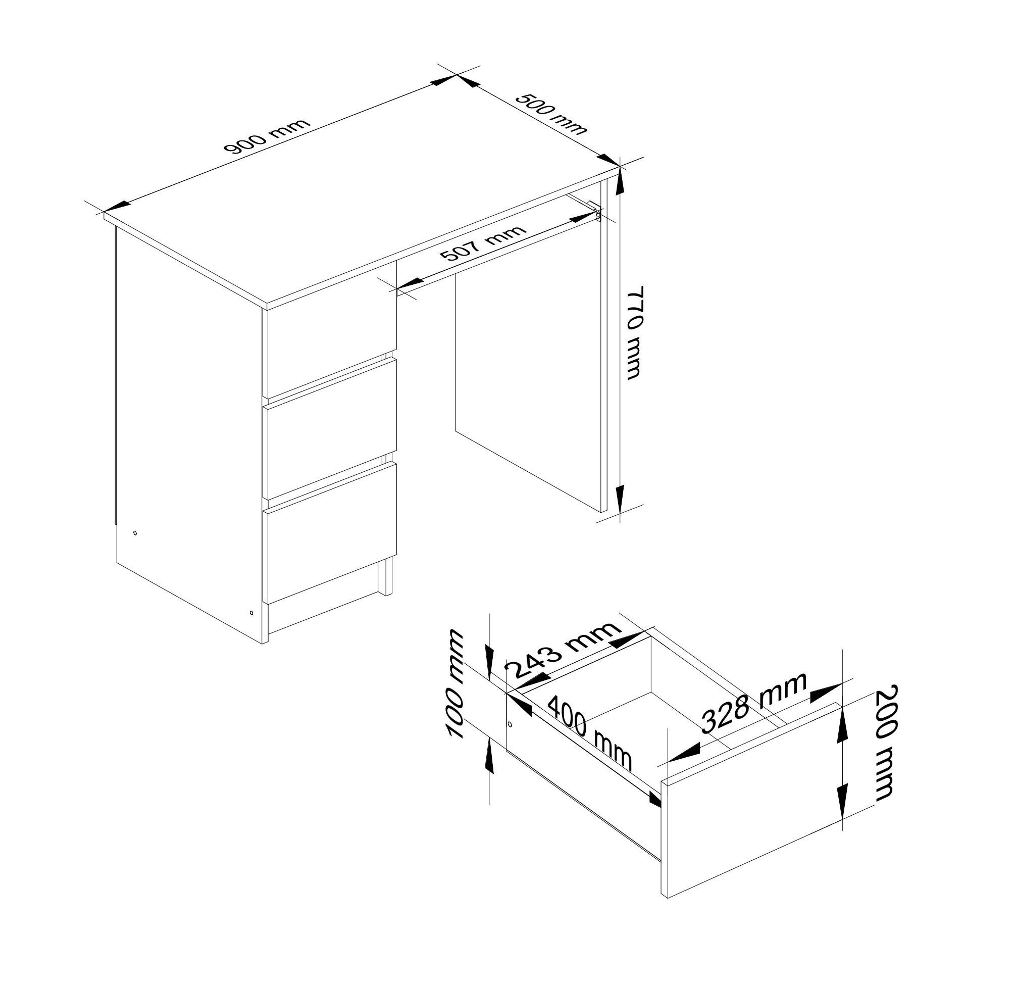 SCHREIBTISCH Weiß 90x50x77 cm - Weiß, Holzwerkstoff (50/90/77cm) - Akord