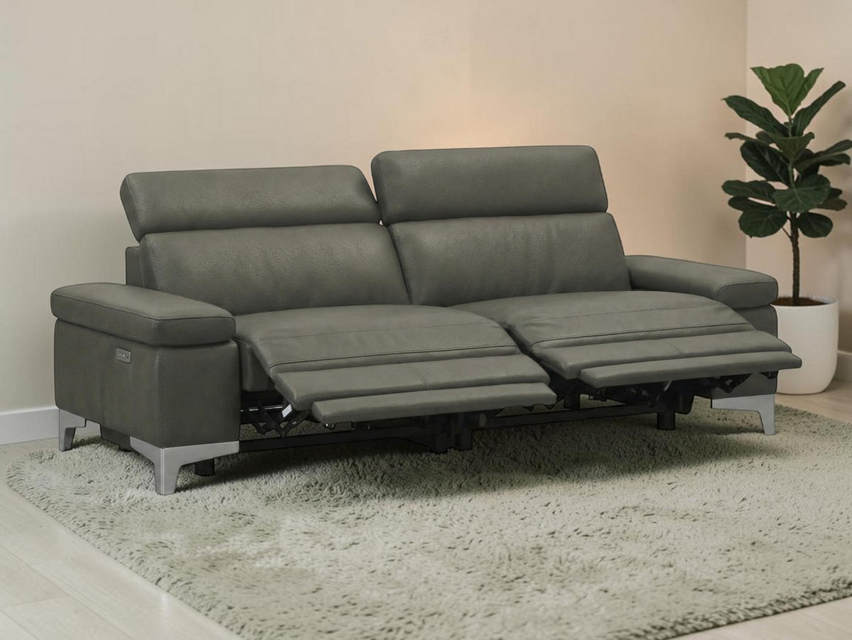 3-SITZER Sofa Talisman Echtleder mit 2 x Relaxfunktion Greige - Greige, Leder/Metall (216/80/100cm)
