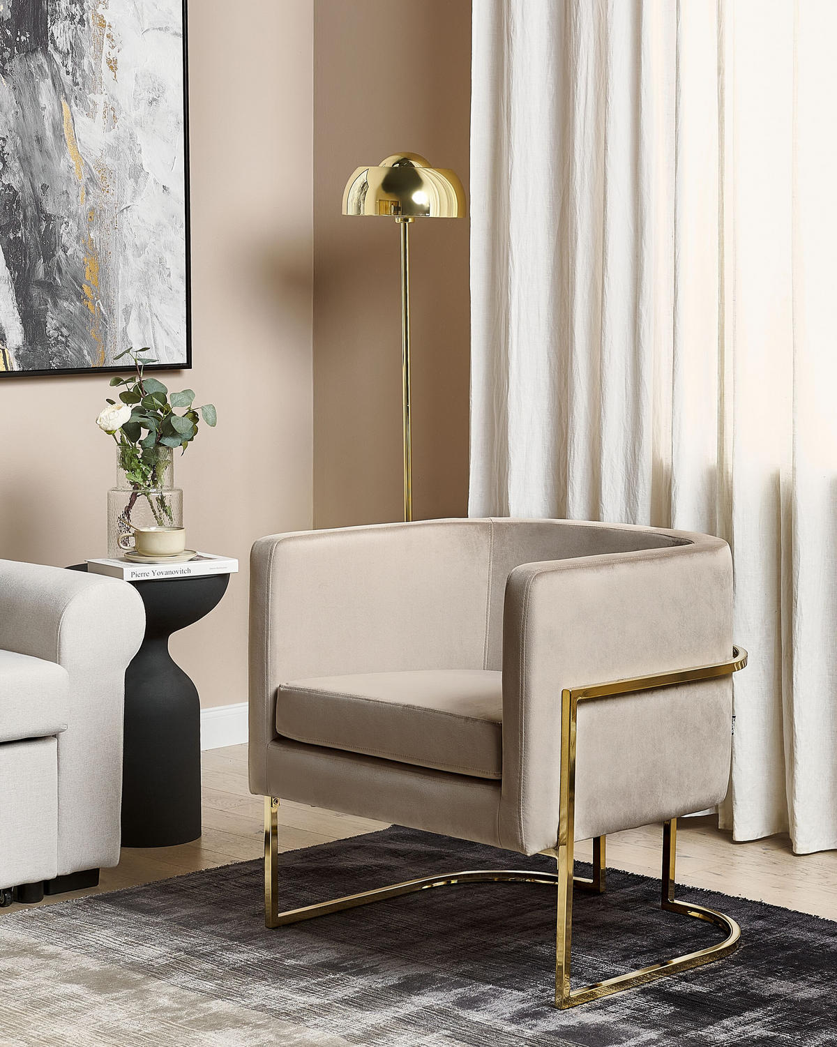 SESSEL aus Samt taupe Sirkka - Beige/Goldfarben, Textil (72/71/70cm) - Beliani