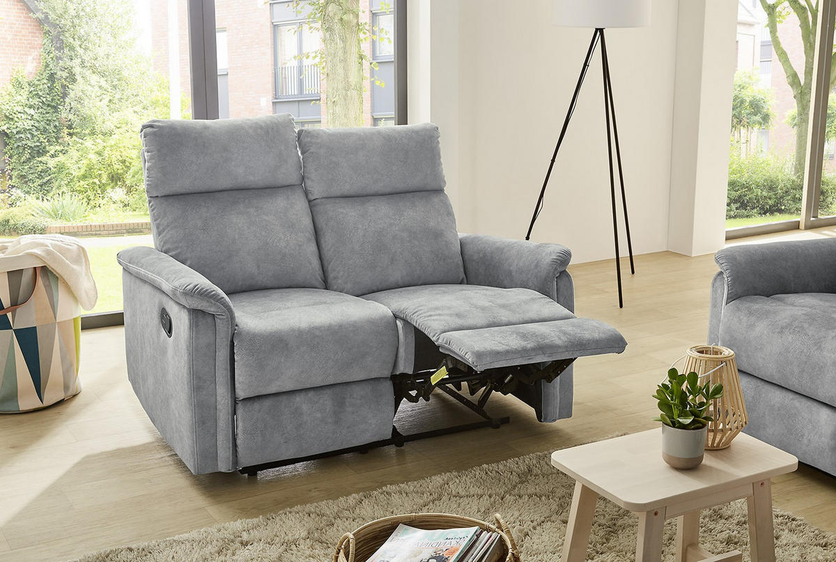 2-SITZER-RELAXSOFA Federkern, Liegefunktion verstellbar durch halbautomatische Relaxfunktion B130/T90/H100 cm, Velours Vintage Grau / 15127 - Hellgrau/Schwarz, Textil (130/100/90cm) - luma-home