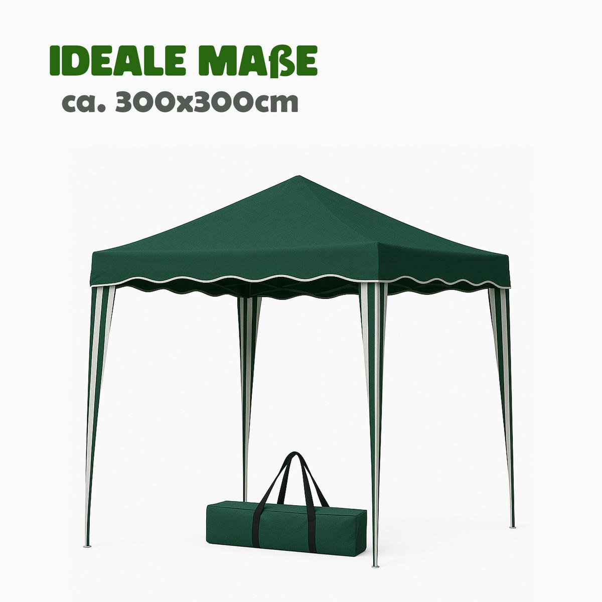 FALTPAVILLON 3 x 3 m ( grün ), wetterfestes und UV-Beständigs Pavillon mit Tragetasche - Grün, Textil/Metall (300/250/300cm) - Bestlivings