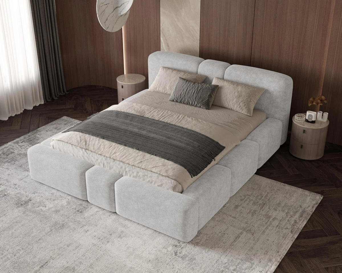POLSTERBETT Monte 160x200 cm mit stabilem Metallrahmen, Bettkasten und Stauraum, Doppelbett mit Kopfteil - Perfect Harmony Hellgrau - Hellgrau, Holzwerkstoff (160/200cm) - Chilly