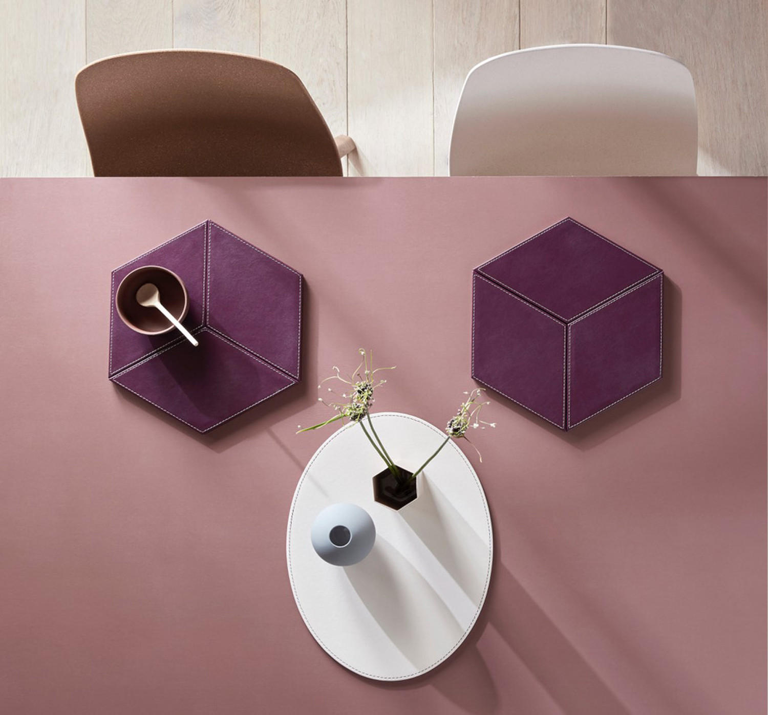 PLATZSET oval 45 x 34 cm pflaume / elfenbein - Violett, Textil (45/34/0.5cm) - Freeform