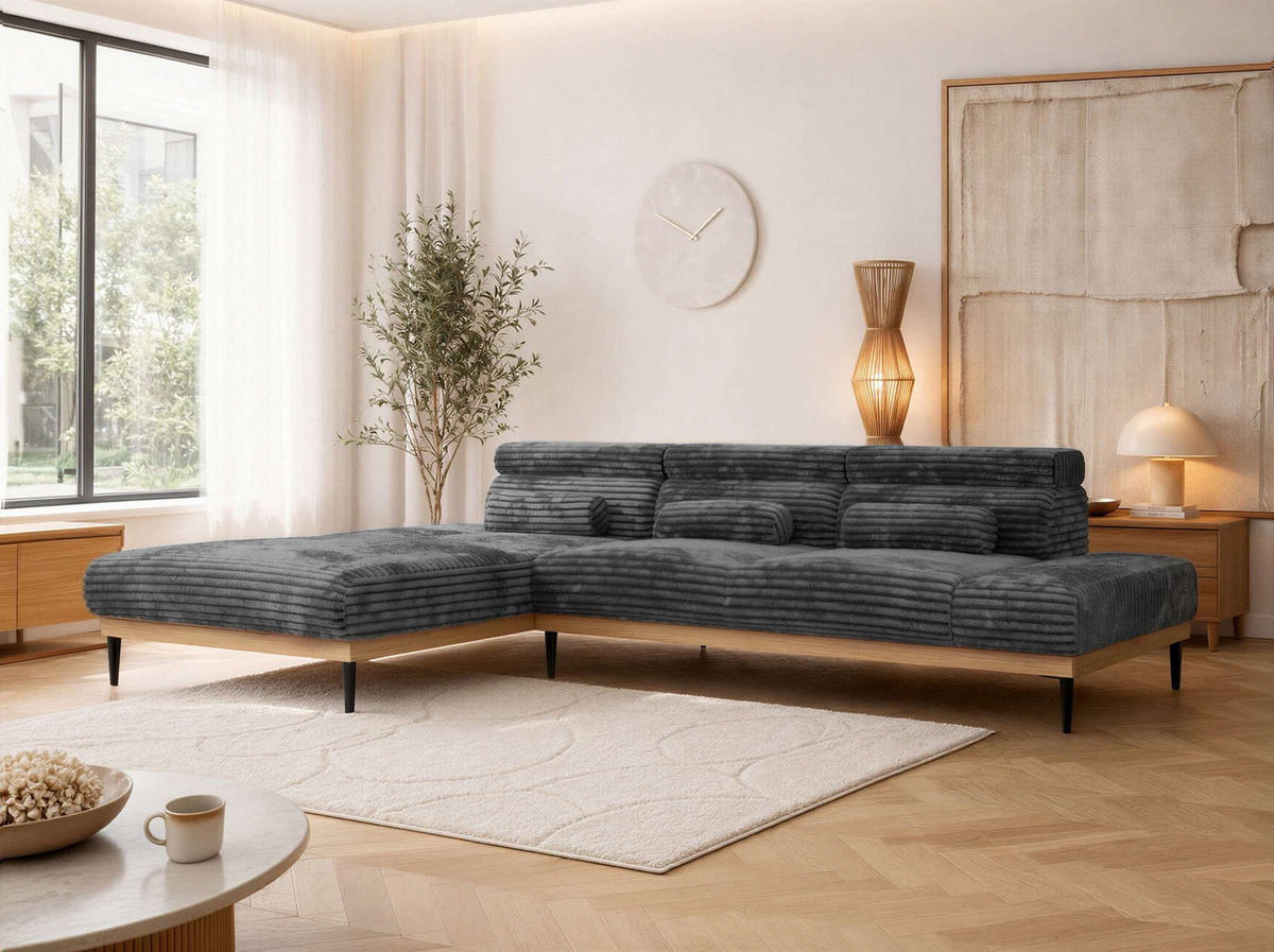 ROHOVÁ SEDAČKA PAVERO L - Sivá Manšester - Vľavo - čierna/sivá, kov/textil (205/316cm) - MKS