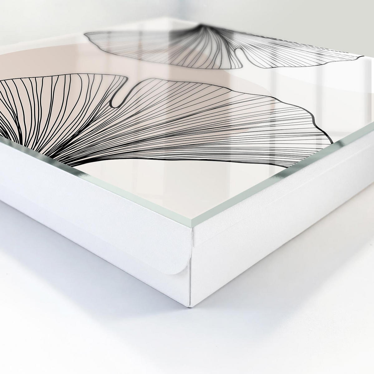 SCHLÜSSELBOX Weiß 30x30 cm – Türöffnung nach rechts - Weiße Blätter - Creme, Metall (30/30/5cm) - TULUP