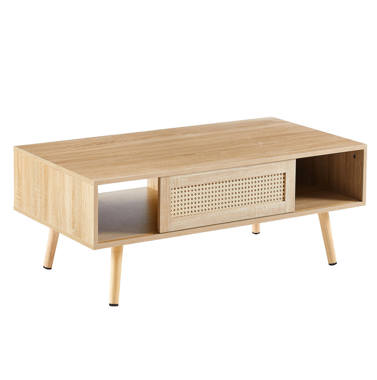 KONFERENČNÍ stolek 105/55/40 cm přírodní z MDF s ratanovými posuvnými dvířky - hnědá, kompozitní dřevo (105/55/40cm) - OKWISH