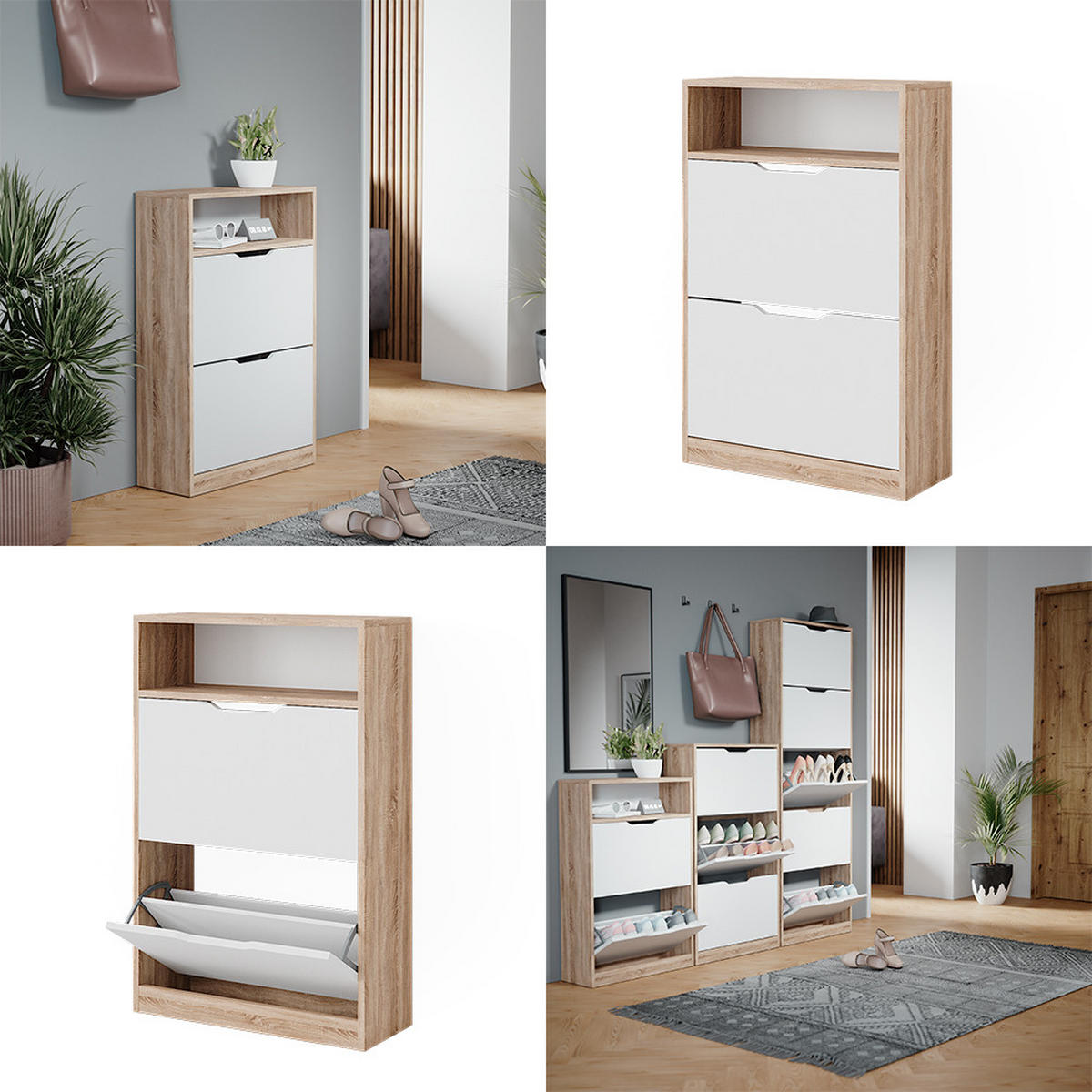 SCHUHKIPPER Luca Weiß/Sonoma 59 x 89.5 cm mit 2 Fächern - Sonoma Eiche, Holzwerkstoff (59/89.5/22cm) - Vicco