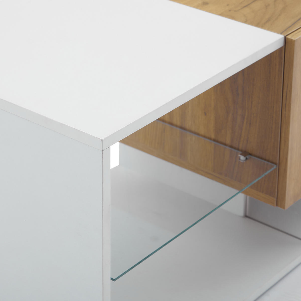 TV-SCHRANK 3-stufig 70" Glasablage 2 Schubladen Weiß - Multicolor, Holzwerkstoff (40/42/160cm) - FLIEKS