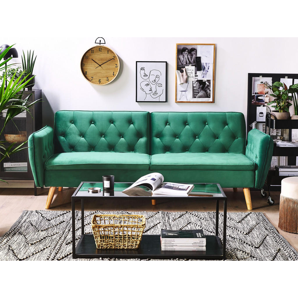 Thumbnail - Beliani 2-Sitzer-Schlafsofa, Dunkelgrün, Textil, 213x84x106 cm, Wohnzimmer, Sofas & Couches, Schlafsofas