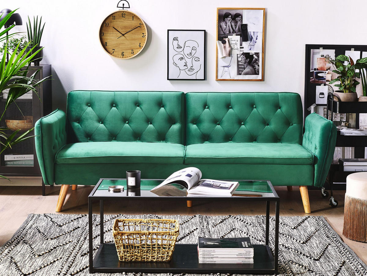 2-SITZER-SCHLAFSOFA Samtstoff Dunkelgrün Bardu - Dunkelgrün, Textil (213/84/106cm) - Beliani