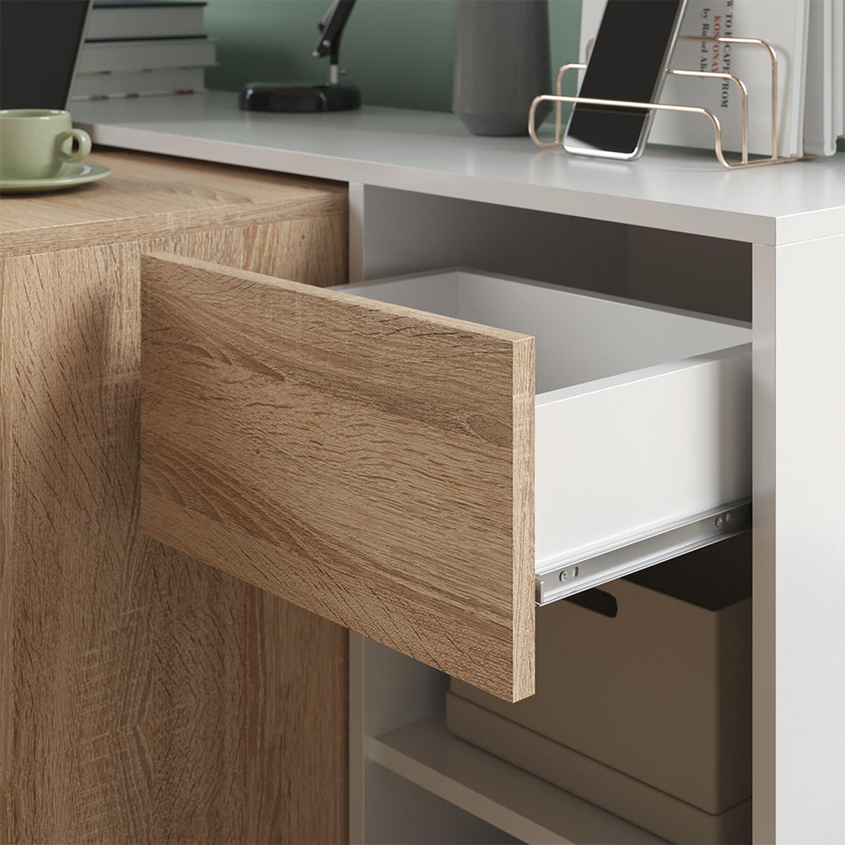 SCHREIBTISCH Ben Weiß/Sonoma 145 x 46.4 cm - Weiß/Sonoma Eiche, Holzwerkstoff (46.4/145/75.8cm) - Vicco