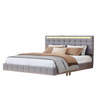 POLSTERBETT 160/200 cm grau mit LED, USB und Kopfteil - Grau, Holz