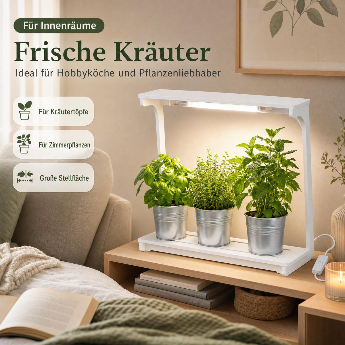 LED-PFLANZENLEUCHTE Northpoint 14W Vollspektrum 4000K mit 16h Timer Stecksystem - Weiß, Kunststoff (46.9/48/19.9cm) - Northpoint