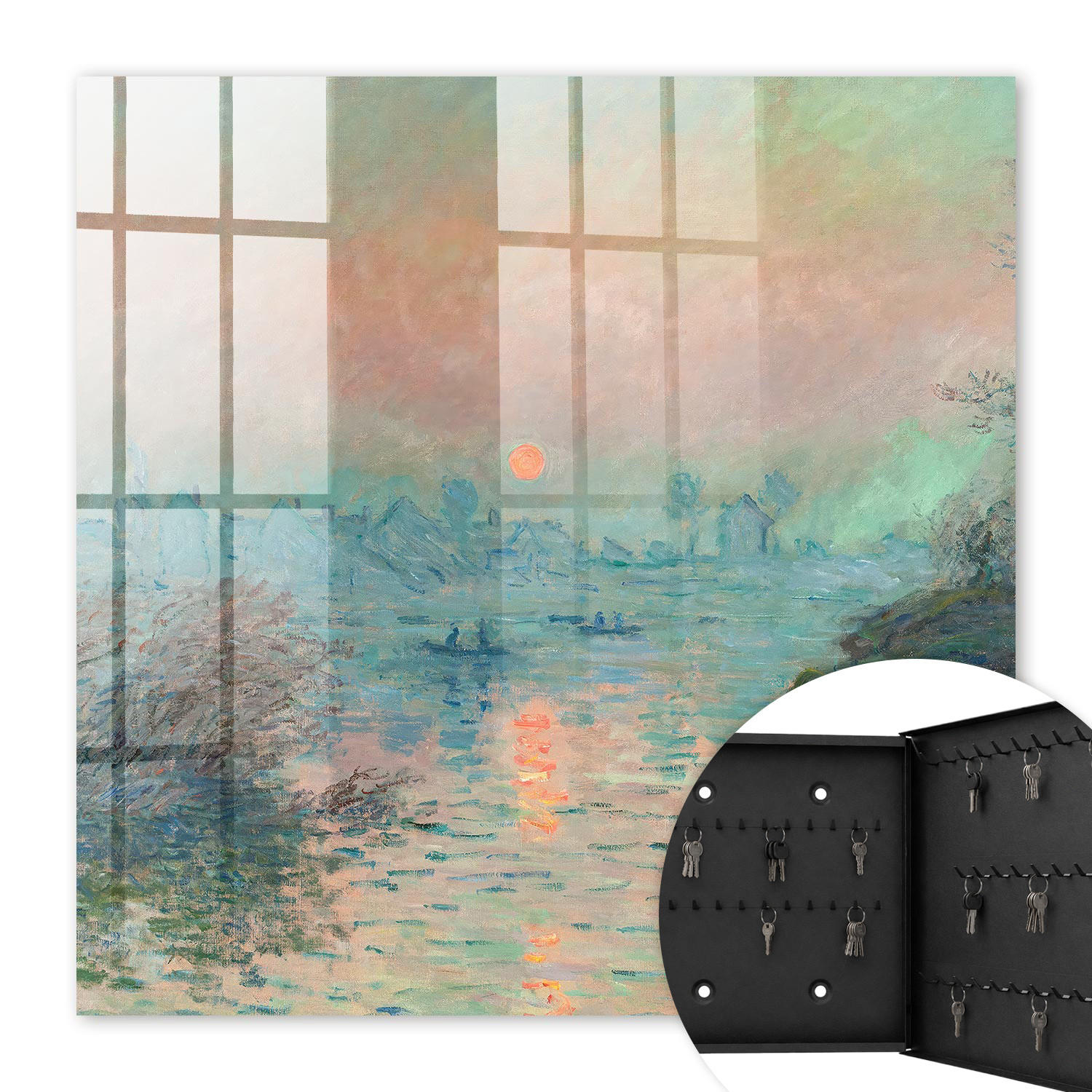 SCHLÜSSELBOX Schwarz 30x30 cm- Türöffnung nach rechts - Romantische Landschaft - Blau, Metall (30/30/5cm) - TULUP